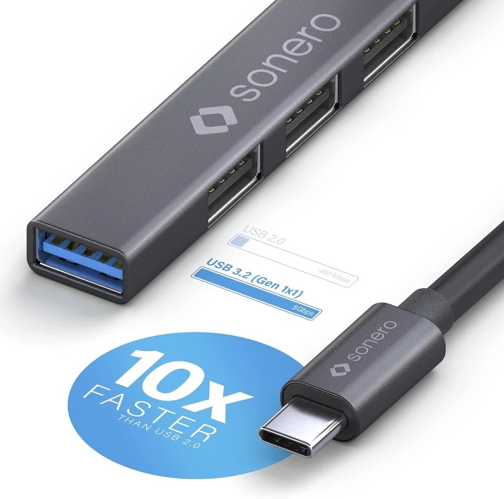Sonero Usb-c šakotuvas, 4 prievadai, 1x Usb 3.2, 3x Usb 2.0, 0.5m
