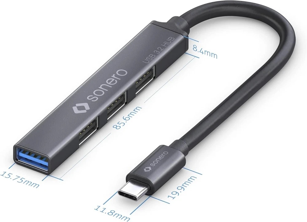 Sonero Usb-c šakotuvas, 4 prievadai, 1x Usb 3.2, 3x Usb 2.0, 0.5m