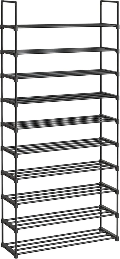 Songmics 10-aukštų metalinis batų stovas iki 50 porų batų – batų organizatorius svetainei, prieškambariui ir drabužinei – 92 x 30 x 194 cm, juodas Lsa10bk