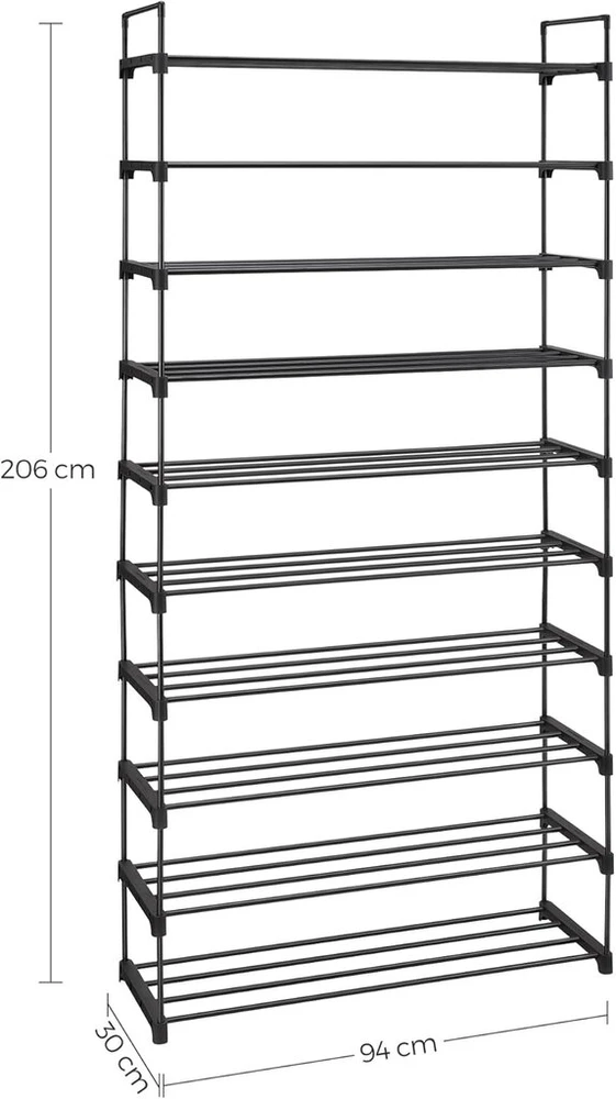 Songmics 10-aukštų metalinis batų stovas iki 50 porų batų – batų organizatorius svetainei, prieškambariui ir drabužinei – 92 x 30 x 194 cm, juodas Lsa10bk
