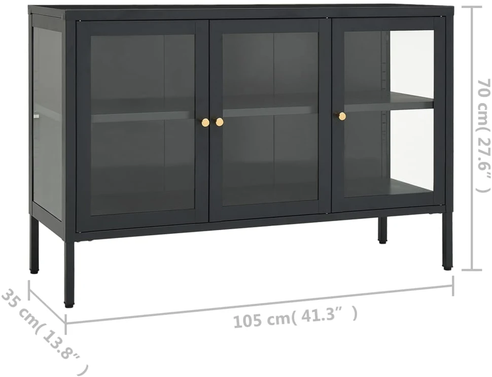 Šoninė spintelė, antracito, 105x35x70cm, plienas ir stiklas