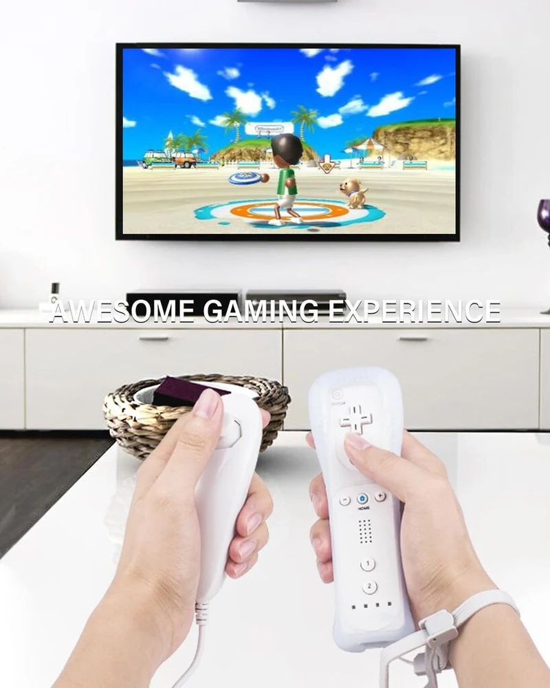 Sonviee Nuotolinio valdymo pultas, skirtas Wii su Nunchuck valdikliu, pakaitinis nuotolinio valdymo pultas, skirtas Wii su silikoniniu dėklu ir riešo dirželiu, be Motion Plus