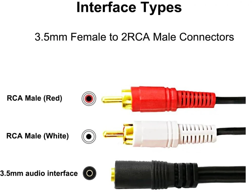 Sooiiyu 3.5 mm female į 2 rca male stereo audio rca į jack adapteris, audio kabelio jack 3.5 mm į rca adapteris, skirtas išmaniesiems telefonams, planšetiniams kompiuteriams, automobilių radijoms, garsiakalbiams, mp3, televizoriams, dvd, 2 vnt.