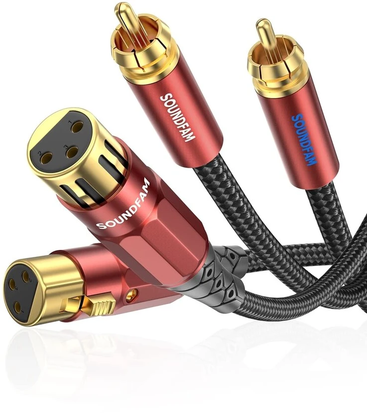 Soundfam xlr į rca kabelis 5 m, premium 2 xlr female į 2 rca male audio jungties kabelis