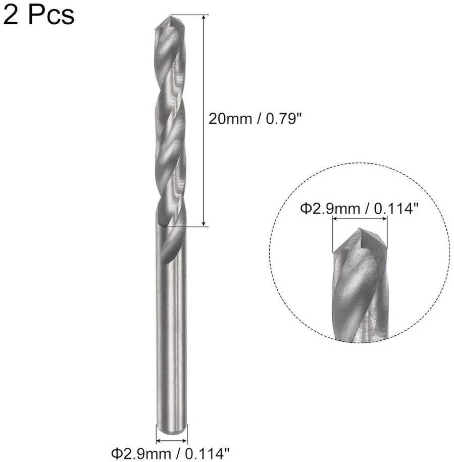 Sourcing map 2 vnt. kietmetalio grąžtų rinkinys spiraliniai grąžtai didelio našumo grąžtai itin kieti 2.9 mm c2/k20