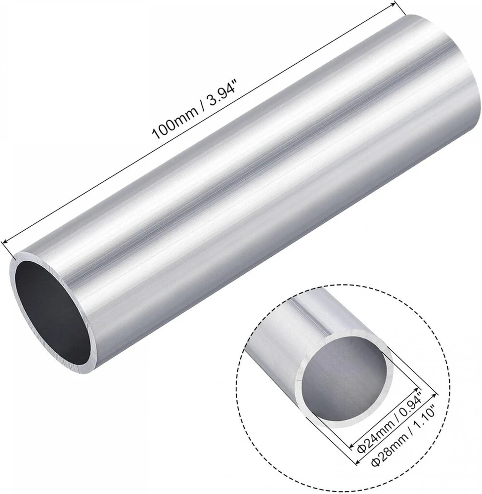 Sourcing map 6063 aliuminio apvalus vamzdis 28 mm išorinis skersmuo 24 mm vidinis skersmuo 100 mm ilgio vamzdžių žarnos