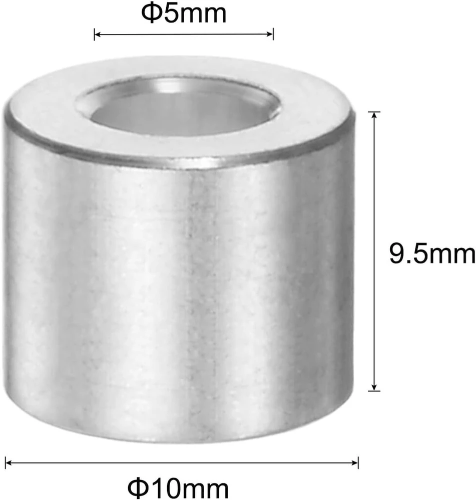 Sourcing map aliumininiai tarpikliai 20 vnt., 5 mm skylė, 10 mm išorinis skersmuo, 9,5 mm ilgis, varžtų tarpiklių įvorės su apvaliais tarpikliais, skirtiems M5 varžtams ir strypams