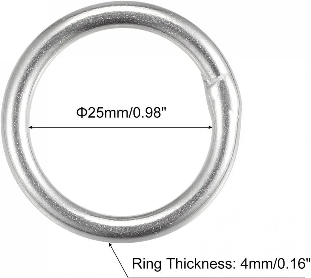 Sourcing map apvalūs žiedai suvirinti o-žiedai 316 nerūdijantis plienas 25 mm (0,98 colio) id 4 mm storio, 10 vnt.