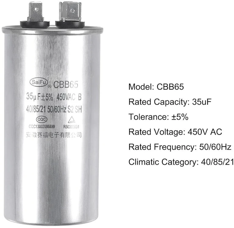 Sourcing map darbinis kondensatorius apvalus cbb65 35uf 35mfd 450v ac 40/85/21 aliuminio korpusas su jungtimi oro kondicionavimo kompresoriaus varikliui