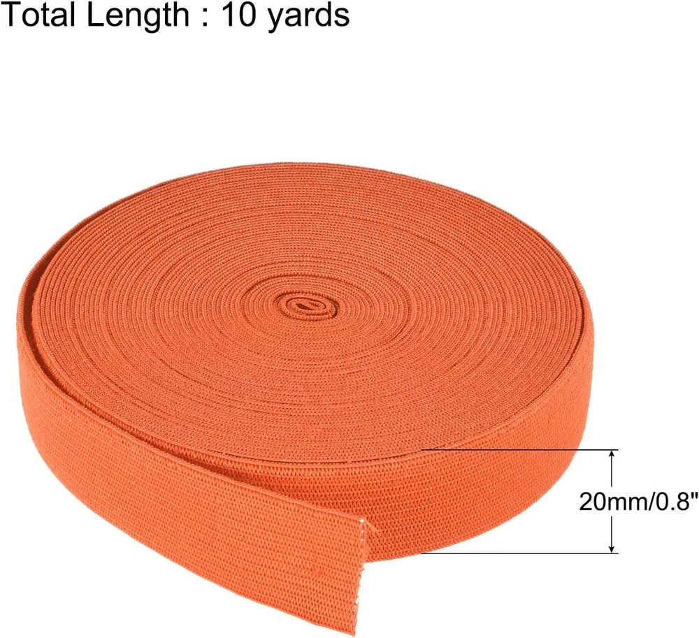 Sourcing map elastinės juostos siuvimui, 20 mm pločio elastinė juosta, 9 m ilgio guminė juosta, elastinė juosta kelnėms, "pasidaryk pats" amatų audiniai, apvadinė juosta juosmeniui, oranžinė