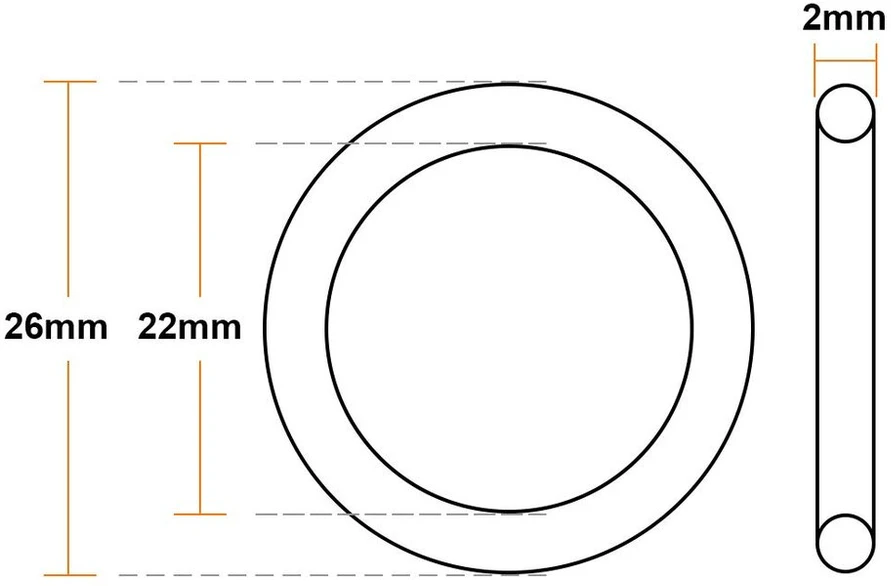 Sourcing map fluoroelastomerinės gumos o-žiedų rinkinys, 20 vnt., 26 mm išorinis skersmuo, 22 mm vidinis skersmuo, 2 mm plotis, metrinis fkm sandariklis