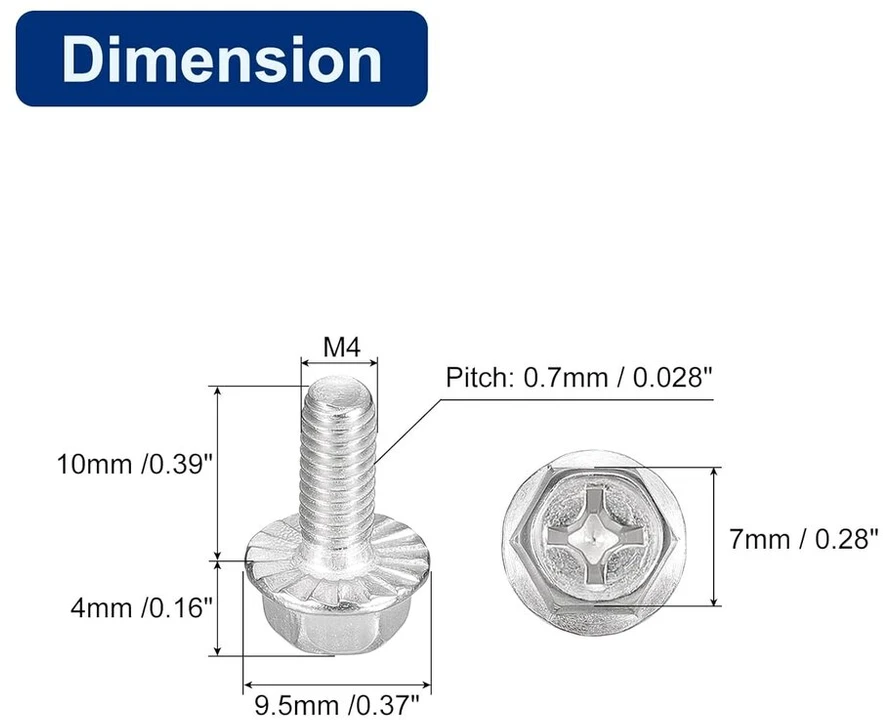 Sourcing map Phillips šešiabriaunių flanšinių varžtų rinkinys M4 x 10 mm, 30 vnt., nerūdijančio plieno 304, šešiabriaunė galvutė