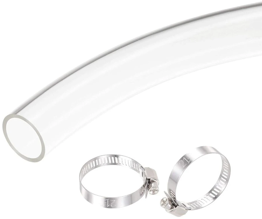 Sourcing map pvc skaidri vinilo žarna, plastikinė vamzdžio oro vandens žarna su spaustukais 25 mm (1 colis) id 30 mm (1 3/16 colio) ad 1 m