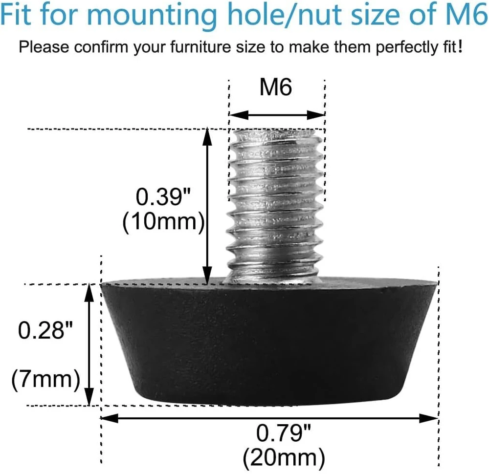 Sourcing map reguliuojamos baldų kojelės m6 x 10 x 20 mm, 10 vnt., reguliuojamos pasvirusios išlyginimo kojelės, grindų apsauga