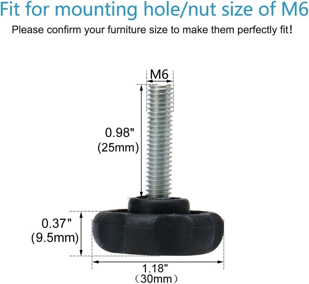 Sourcing map reguliuojamos baldų kojelės reguliuojama kojelė m6 x 30 x 30 mm rankinis sraigtas lyginimo kojelės reguliuojamas lygis grindų apsauga 4 vnt.