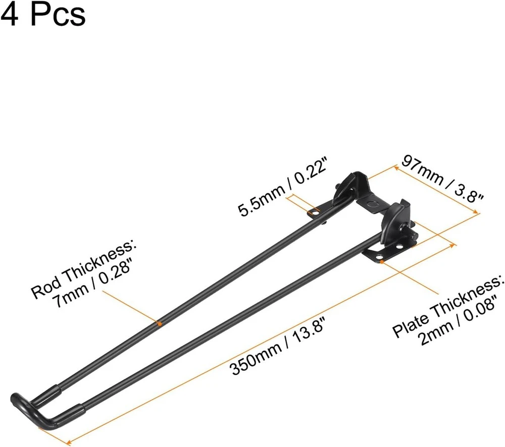 Sourcing map Sulankstomos stalo kojos, 4 vnt., 35 cm (13,8 colio) metalinės sulankstomos stalo kojos baldų "pasidaryk pats" projektams, juodos
