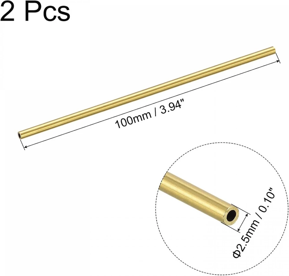 Sourcing map žalvarinis apvalus vamzdis 2.5 mm išorinis skersmuo 0.5 mm sienelės storis 100 mm ilgio vamzdžio žarna, 2 vnt.