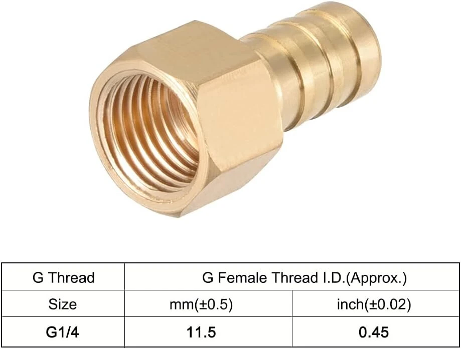 Sourcing map žalvarinis spygliuotas vamzdžio kištuko adapteris 10 mm spygliuotas x 1/4 colio g lizdo vamzdis, 2 vnt.