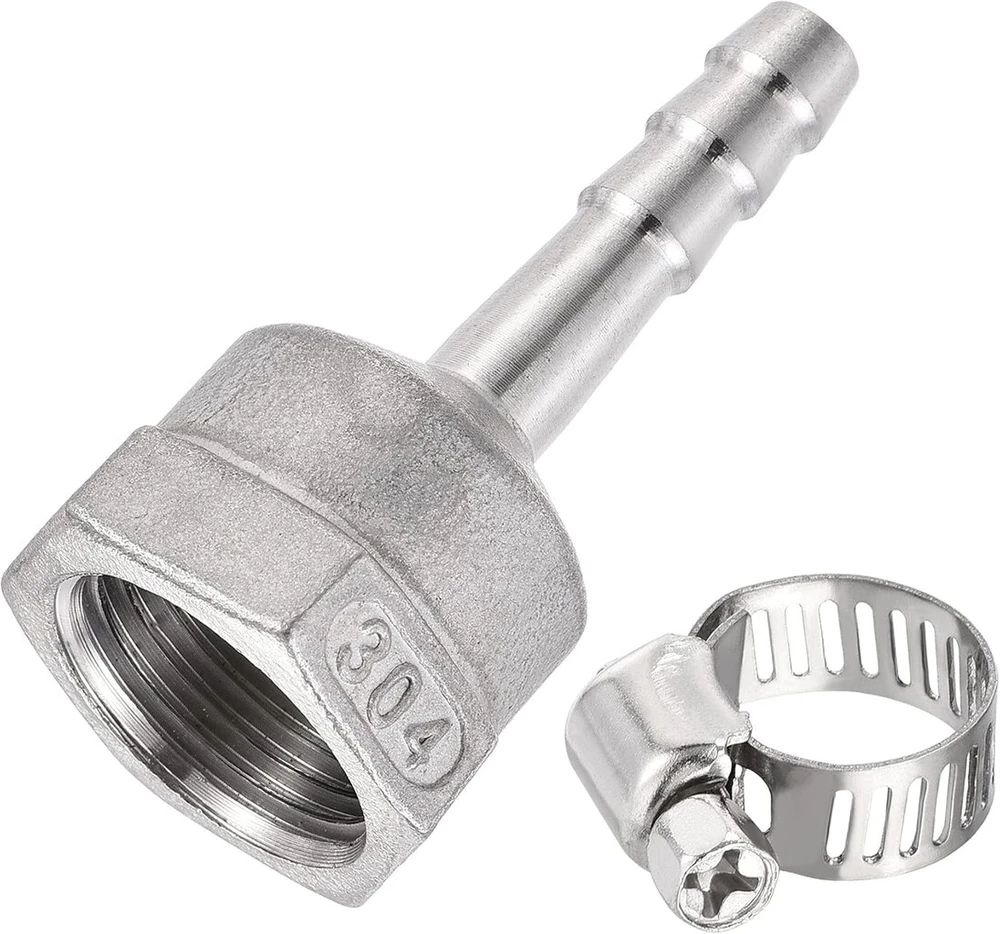 Sourcing map žarnos jungties adapteris 304 nerūdijantis plienas 8 mm žarnos antgalis x g1/2 vidinis vamzdis su 6–12 mm žarnos spaustuku