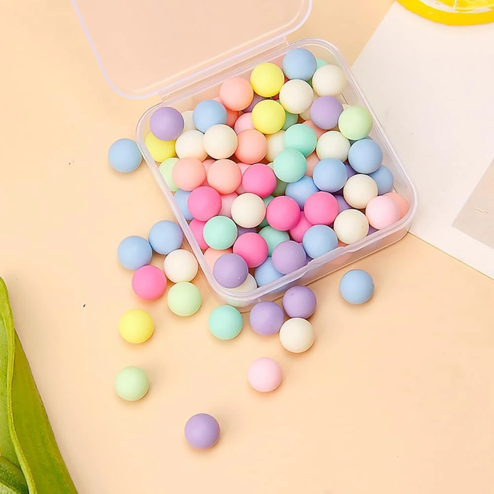 Spalvingi plastikiniai apvalūs karoliukai be skylės, mieli dekoratyviniai karoliukai, gražūs žavūs pasteliniai karoliukai papuošalų gamybai su dėžute, 3 dėžutės
