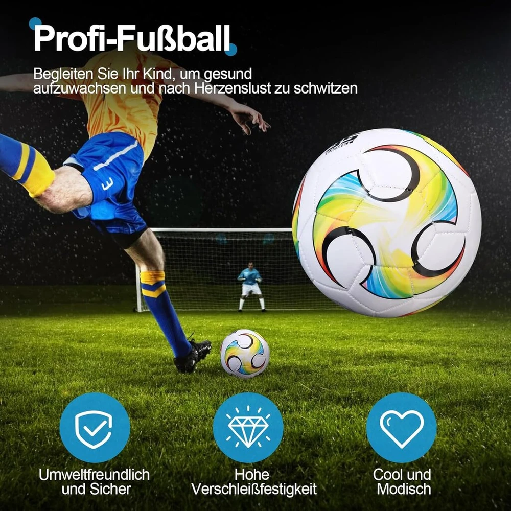 Spalvotas futbolo kamuolys, 5 dydis, nepraleidžiantis oro, profesionalus odinis futbolo kamuolys vaikams, oficialus treniruočių futbolo kamuolys, vandeniui atsparus kamuolys varžyboms vaikams, paaugliams, suaugusiems, vidaus, lauko
