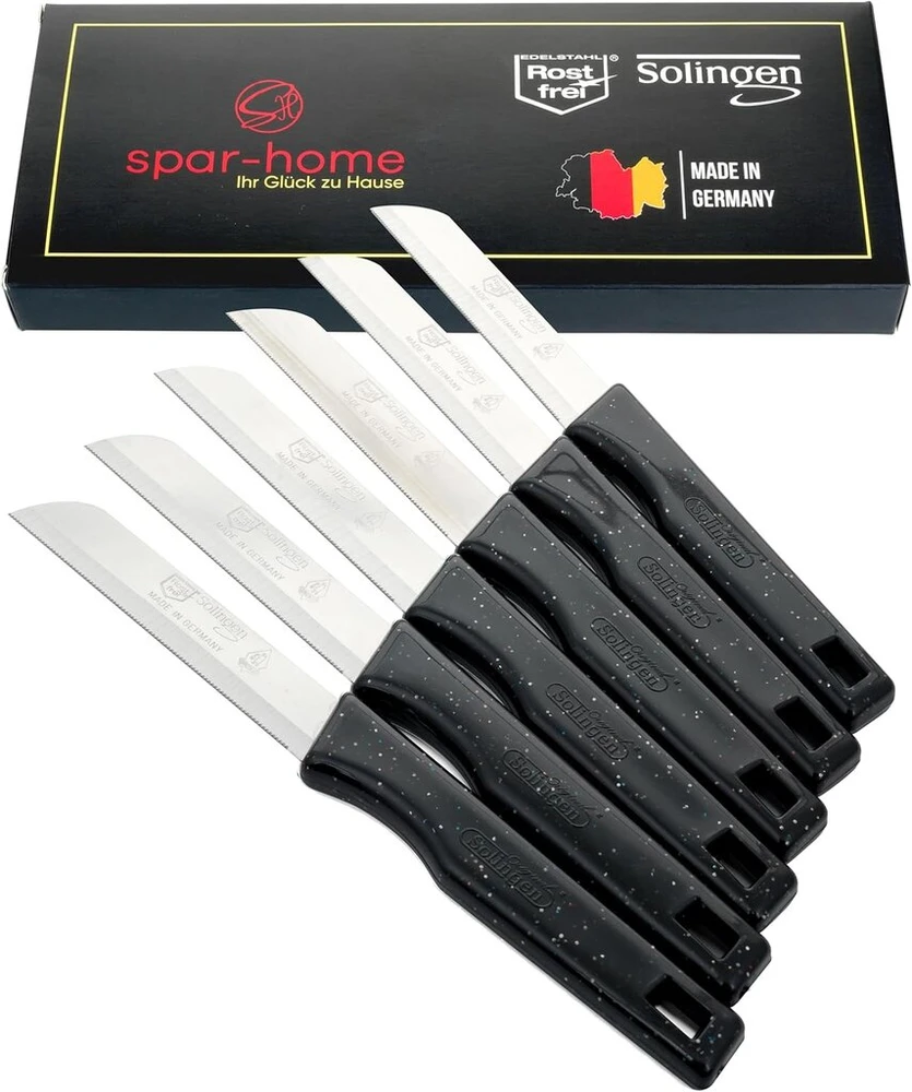 Spar-home® Solingen peilių rinkinys iš 12 dalių - aštrus daržovių peilis, nerūdijantis virtuvinis peilis, vaisių peilis, skutimo peilis, pjaustymo peilis, universalus peilis (juodas-12)