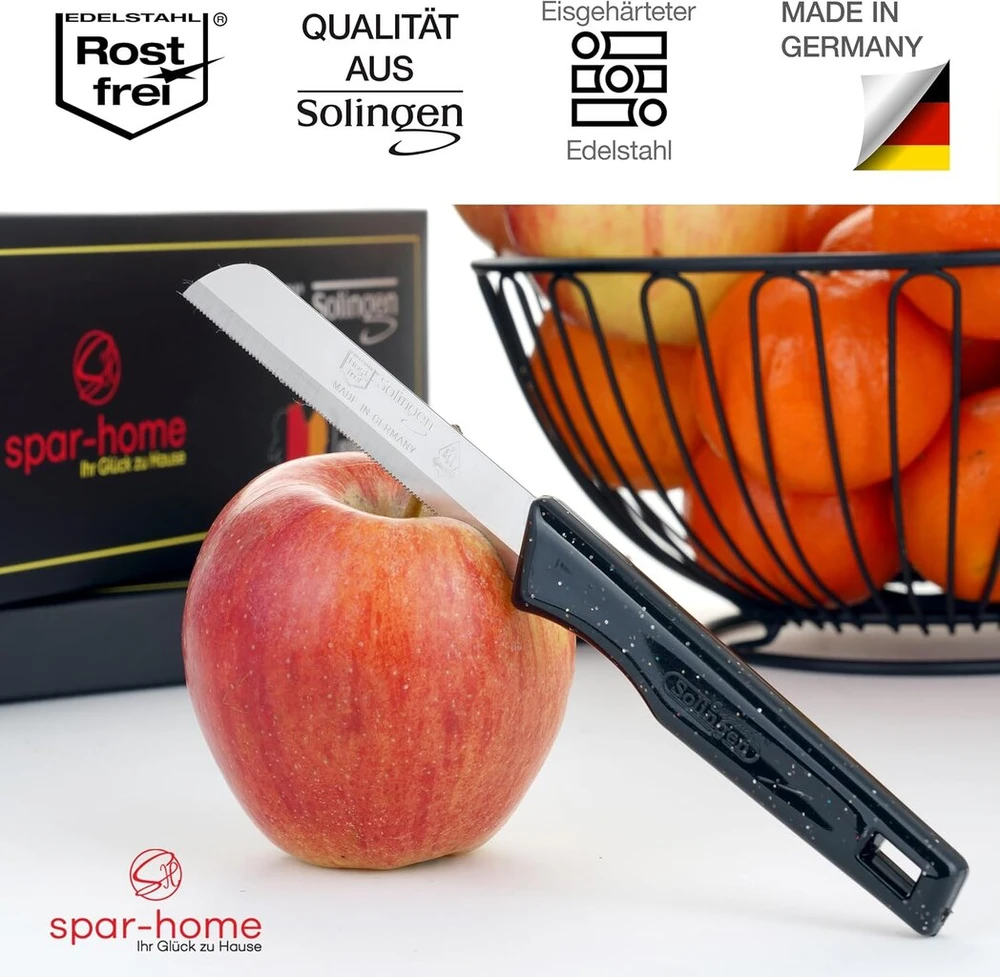 Spar-home® Solingen peilių rinkinys iš 12 dalių - aštrus daržovių peilis, nerūdijantis virtuvinis peilis, vaisių peilis, skutimo peilis, pjaustymo peilis, universalus peilis (juodas-12)