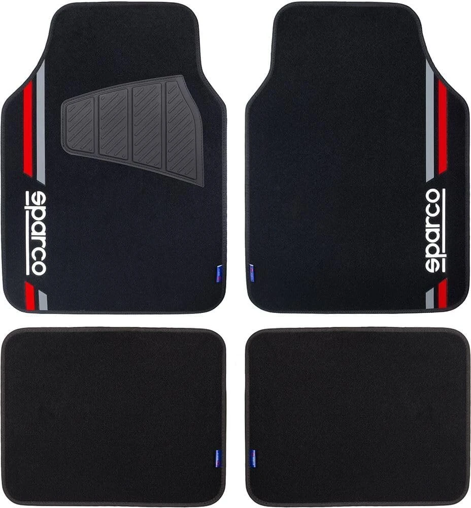 Sparco Spcf508rd juodos ir raudonos spalvos kilimėlių komplektas, 4 vnt., raudonas
