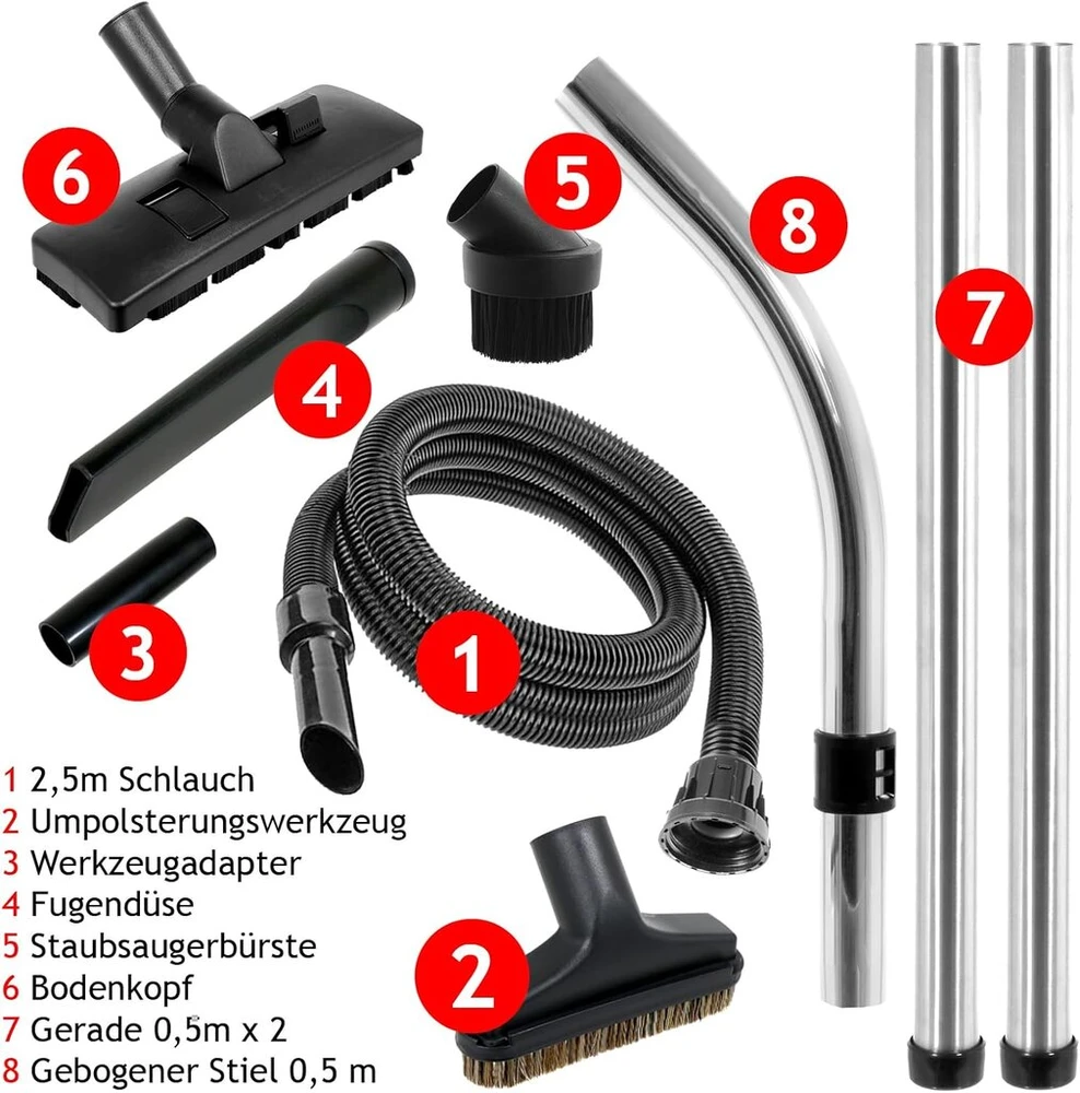 Spares2go pilnas šlapio ir sauso valymo rinkinys su 2.5 m žarna, vamzdžiais, grindų ir mini įrankiu, suderinamas su Numatic Henry Hetty ir kt. dulkių siurbliais