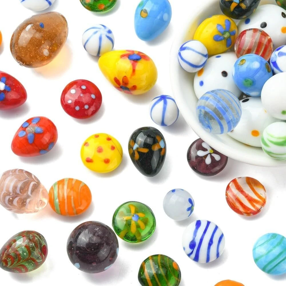 Sparkeads 40 vnt. Velykinių kiaušinių rinkinys, lampwork krištolinė kiaušinio figūrėlė, maži apvalūs ovalūs kiaušinių papuošalai, velykinio krepšelio užpildai, dekoracijos namų vakarėliui
