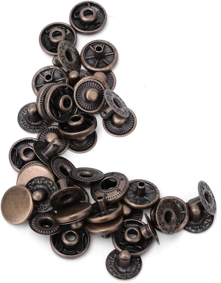 Spaudžių rinkinys, 50 žalvarinių spaudžių odinėms marškinių striukėms džinsams krepšiams bagažo dekoravimo priedams [bronze 12.5 mm] poppers