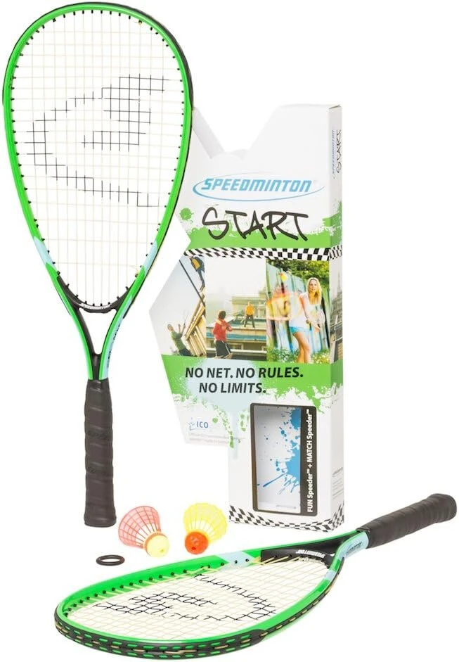 Speedminton starter kit – alternatyva paplūdimio kamuoliui / spyruokliniam kamuoliui 2 originalūs speeder, pagaminti vokietijoje