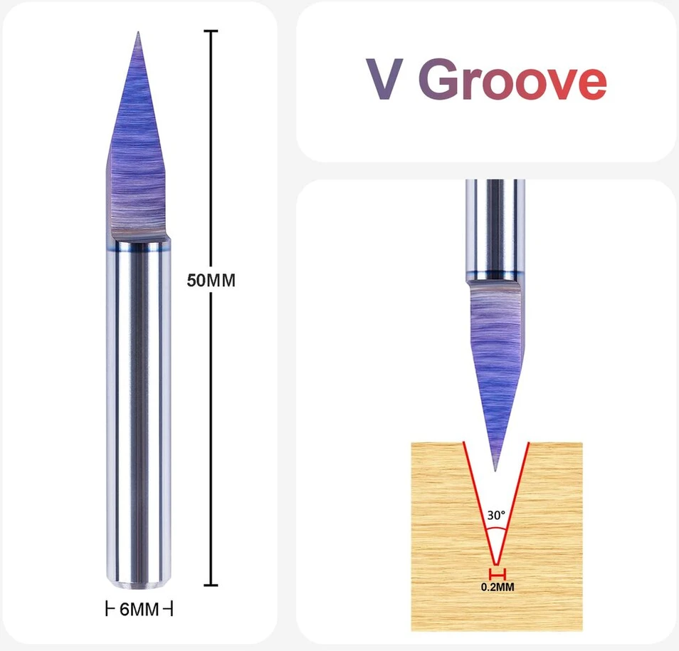 Spetool graviravimo freza, 6 mm kotas, 30 laipsnių V formos griovelio freza, rašymo freza, medienos 0,2 mm antgalis, kietmetalio graviravimo šlifuoklis su Tac danga, medienos freza maršrutizatoriui, 2d 3d Cnc freza, graviravimo antgalis