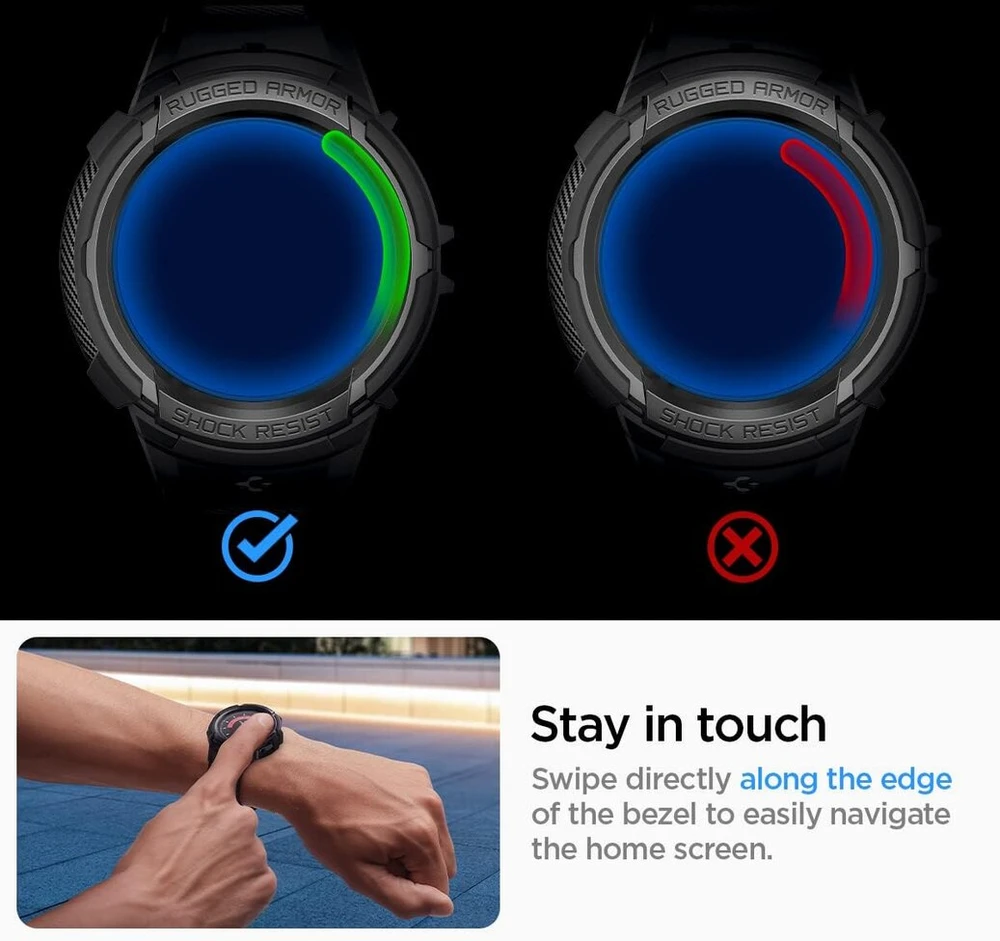 Spigen Rugged Armor Pro dirželis su dėklu, suderinamas su Galaxy Watch 5 Pro 45 mm (2022) - juodas