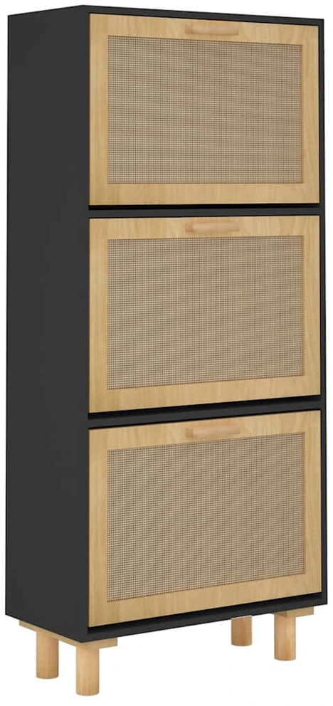 Spintelė batams, juodos spalvos, 52x25x115cm, mediena/ratanas