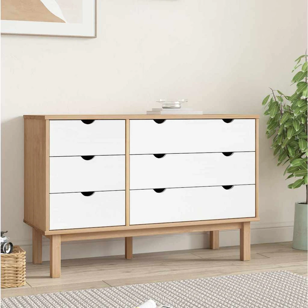 Spintelė su stalčiais OTTA, ruda/balta, 111x43x73,5cm, pušis