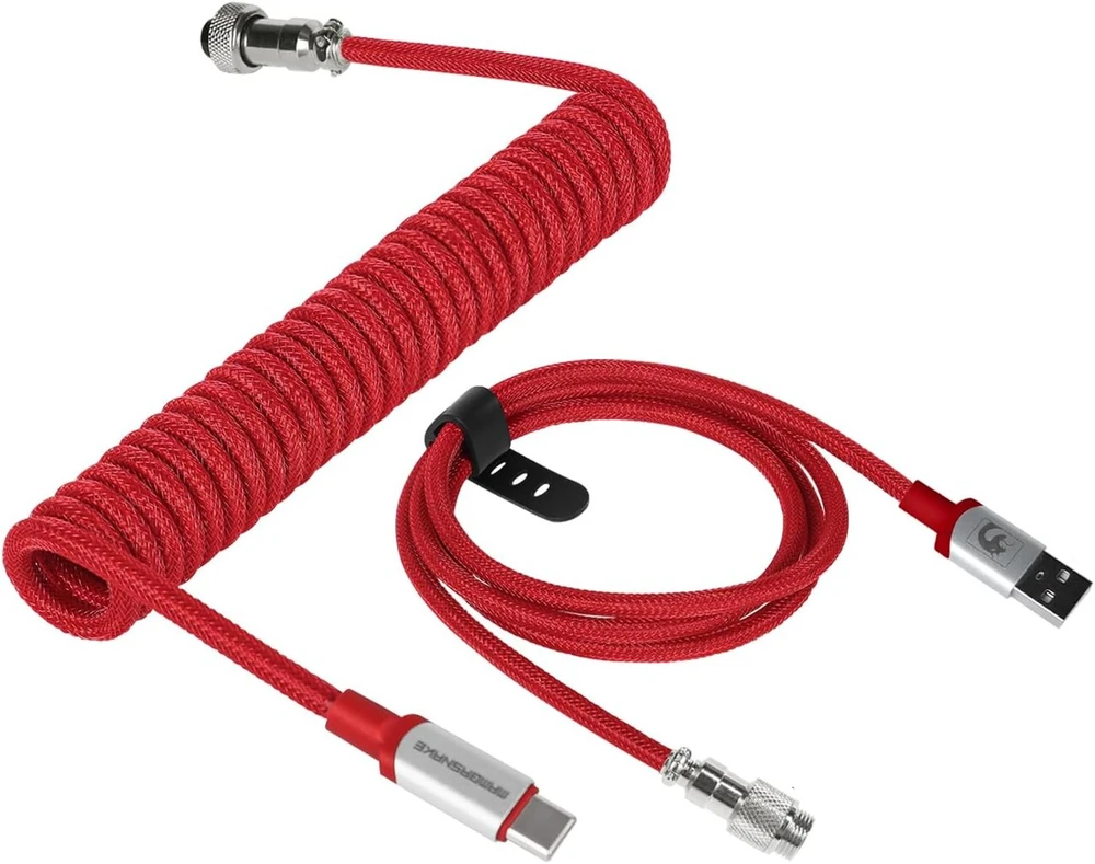 Spiralinis Usb-c laidas su aviaciniu jungikliu - raudonas