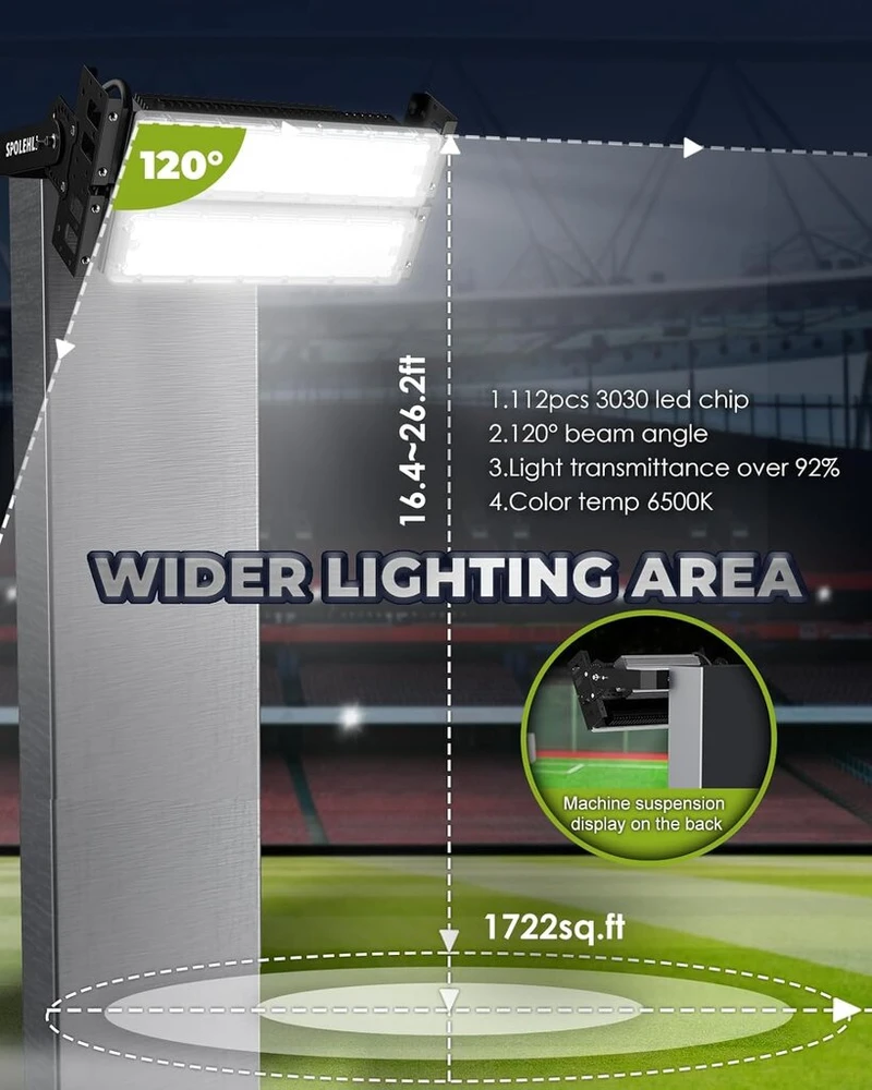 Spolehli Led prožektorius 100 W prožektorius 13000 Lm 6500 K stadionas Ip66 atsparus vandeniui apšvietimas Ac100-265 V stadionui, žaidimų aikštelei, dokui, aikštei, naudojimui lauke