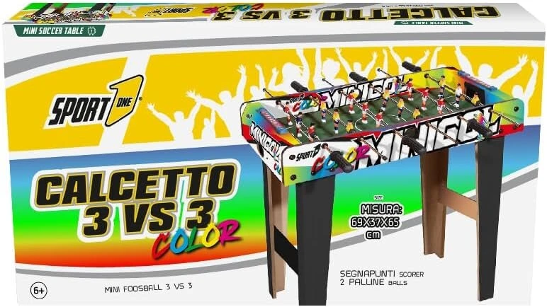 Sport1 mini futbolo vartai su kojelėmis, skirti žaisti patalpose - futbolas patalpose - mdf stalo futbolas - dydis 69 x 37 x 65 cm - 6 kortelių skirtukai - rezultatai ir kamuoliai įtraukti, įvairių spalvų