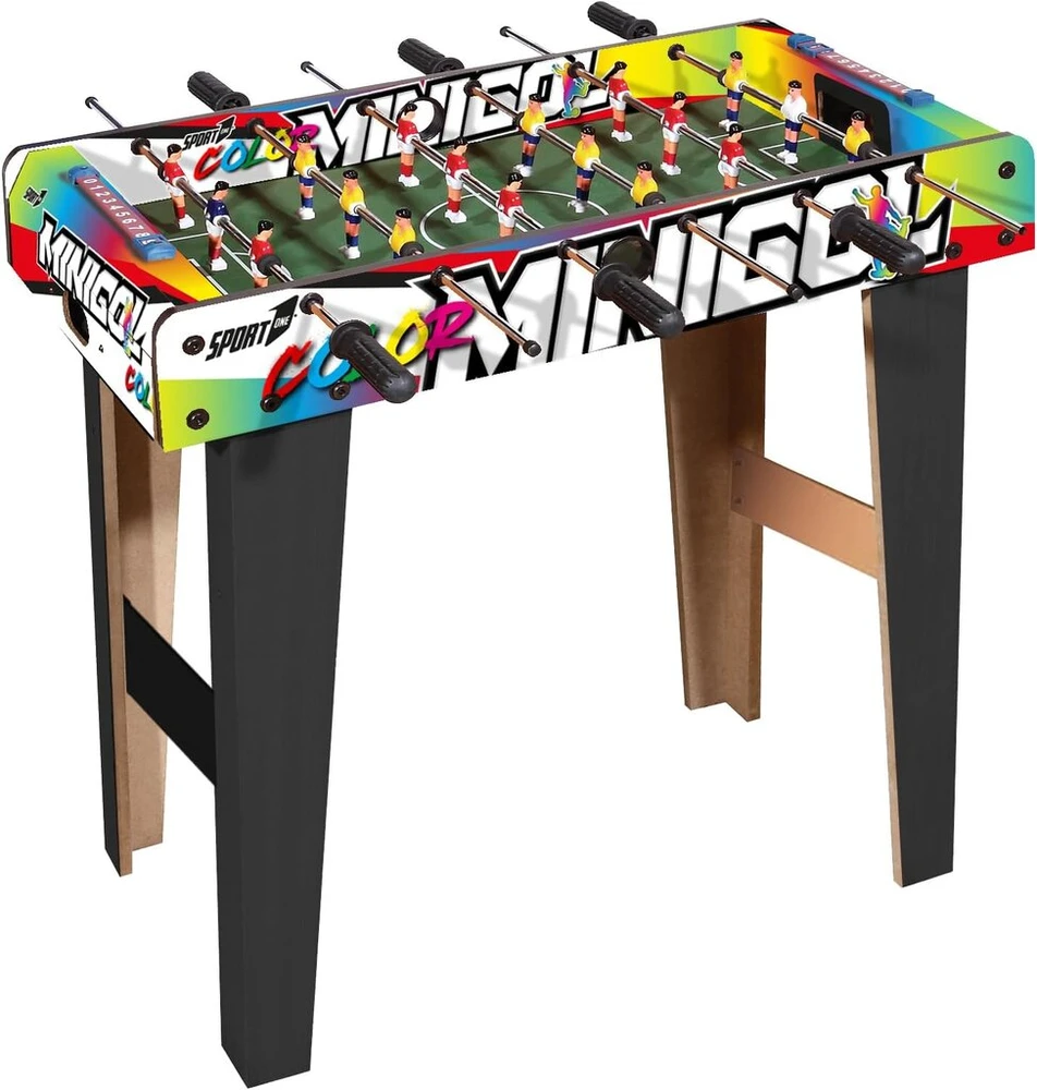 Sport1 mini futbolo vartai su kojelėmis, skirti žaisti patalpose - futbolas patalpose - mdf stalo futbolas - dydis 69 x 37 x 65 cm - 6 kortelių skirtukai - rezultatai ir kamuoliai įtraukti, įvairių spalvų