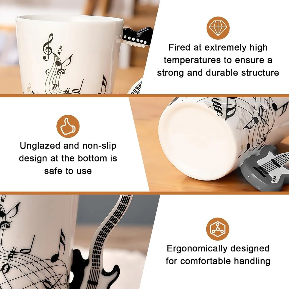 Sporway keramikinis kavos puodelis: kavos puodeliai su natų rankena, smuiko puodelis, keramikinis muzikos puodelis, kapučino puodeliai, dovanos muzikantams, kavos puodelis muzikos mylėtojams Velykų Valentino dienos gimtadienio proga