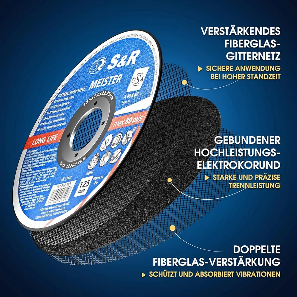 S&r Pjovimo diskas Inox, nerūdijančiam plienui, plienui 125 * 1,0x22,23mm A60 S-bf. Pakuotė 25 vnt.