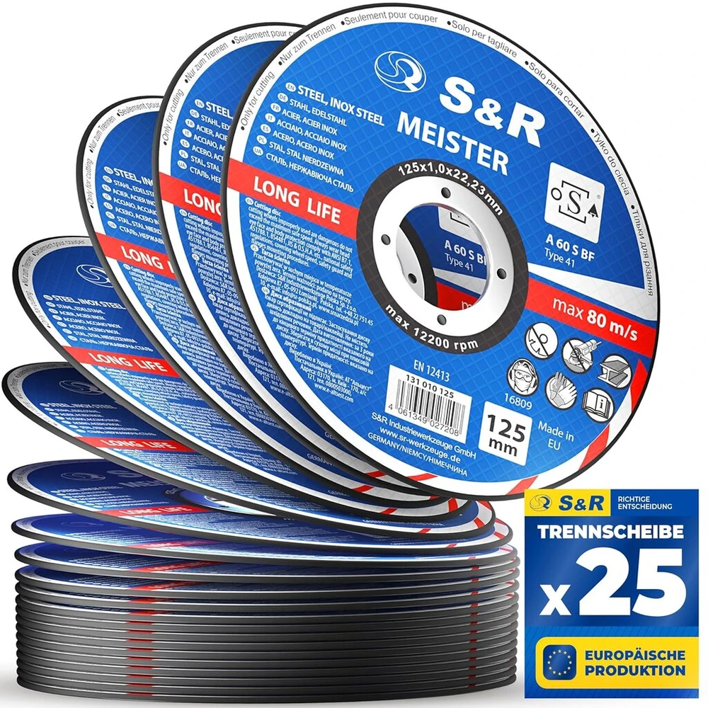 S&r Pjovimo diskas Inox, nerūdijančiam plienui, plienui 125 * 1,0x22,23mm A60 S-bf. Pakuotė 25 vnt.