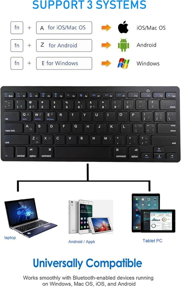 Srayg belaidė bluetooth mini klaviatūra Azerty prancūzų kalba, lengva, tyli, kompaktiška, itin plona, nešiojama, skirta Mac, Ipad, planšetiniam kompiuteriui, telefonui, Ios, Android, Chrome, Windows, juoda