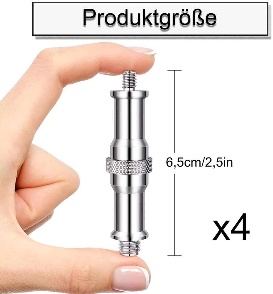 Sriegių stovų įtempimo varžtai, 4 vnt. sriegių adapterių rinkinys, adapterio kaiščio kištukas, blykstės trikojo varžtas, įtempimo varžtas, šviesos stovo priedai, kameros trikojo laikiklis, varžto šviesos varžto adapteris
