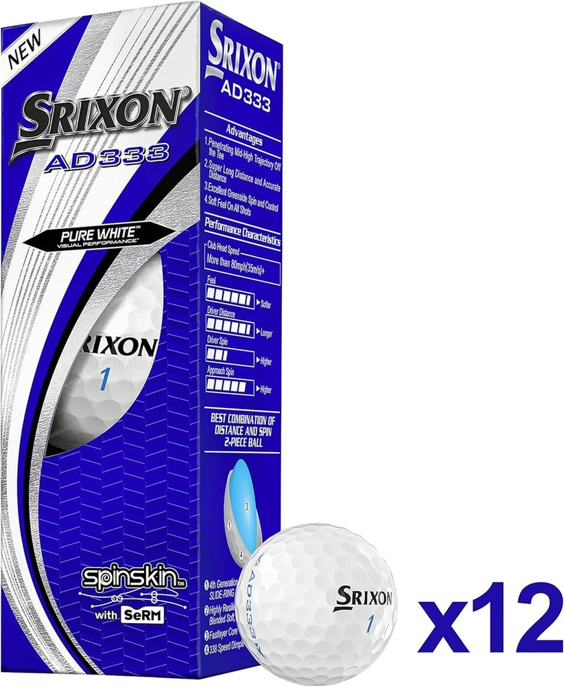 Srixon vyriški golfo kamuoliukai ad333-9 (vienas tuzinas) ad333 golfo kamuoliukai
