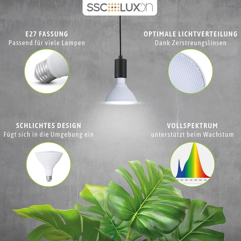 Pakabinamas šviestuvas Ssc-luxon 4 vnt. pilno spektro e27 led augalų lempų rinkinys - universalios lempos augalams (e27 lizdas, 1300 liumenų, 13 vatų)
