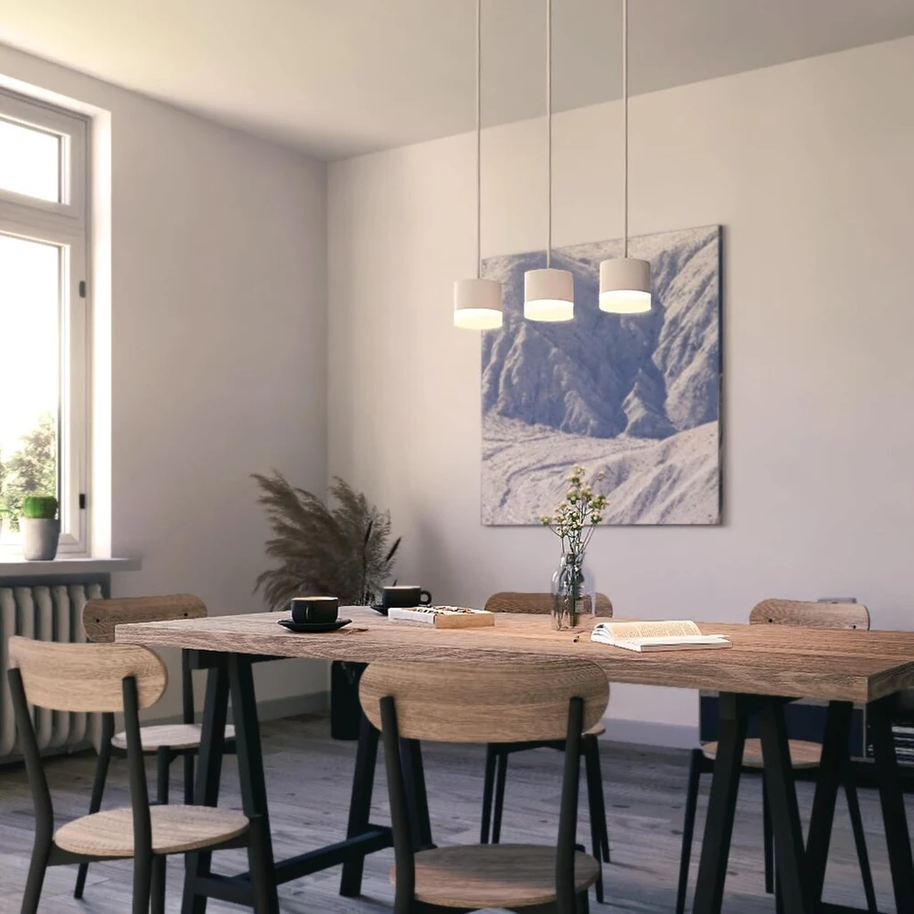 Ssc-luxon vora pakabinamas šviestuvas 3-bulb baltas su šviesos kraštu - pakabinamas šviestuvas valgomojo stalui su tekstiliniais kabeliais, reguliuojamo ilgio, skirtas 3x gx53