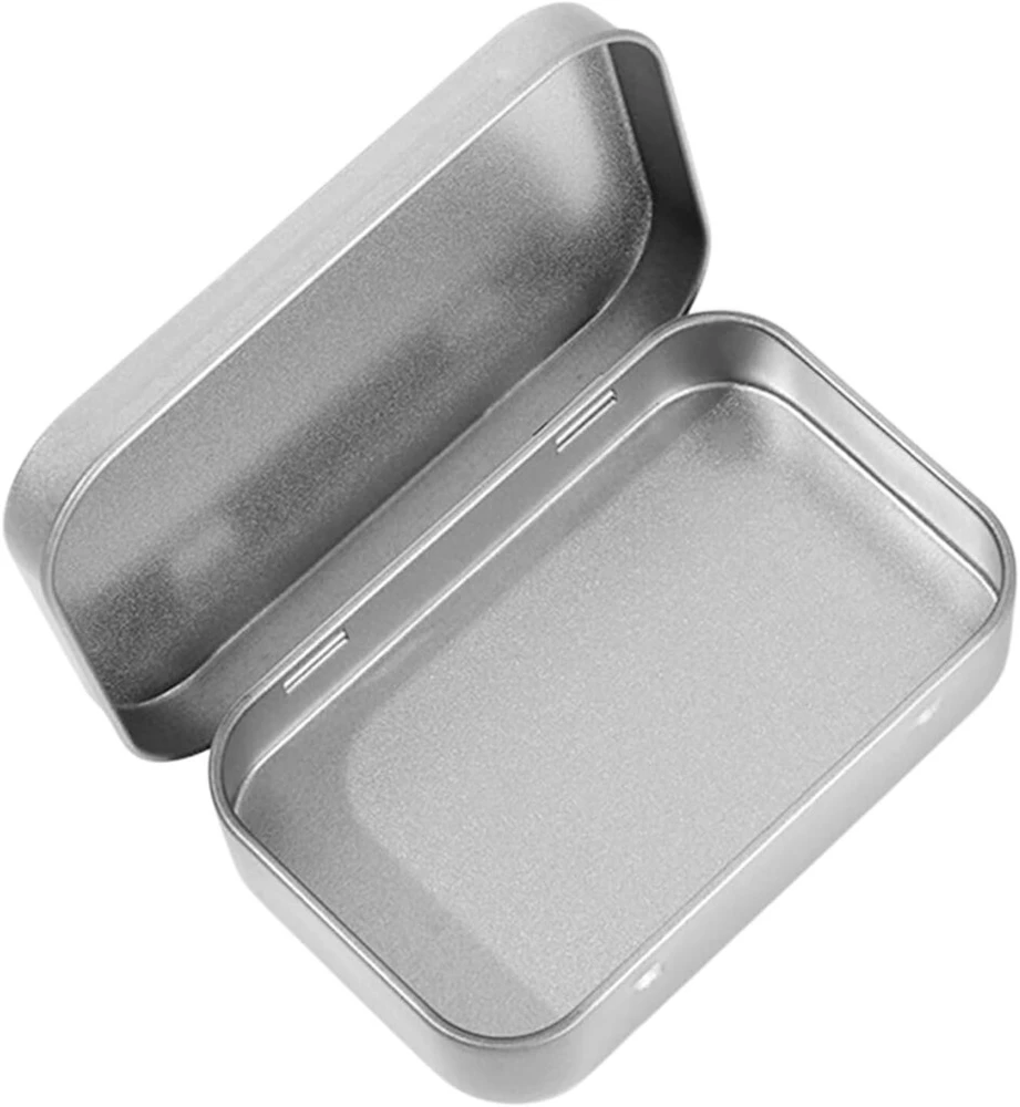 Stačiakampė metalinė dėžutė, sidabrinė metalinė dėžutė, mini dėžutė, metalinės dėžutės su dangteliu, nešiojamos metalinės dėžutės, mini dėžutė prieskoniams, karoliukams, monetoms, papuošalams, namams, saldainiams