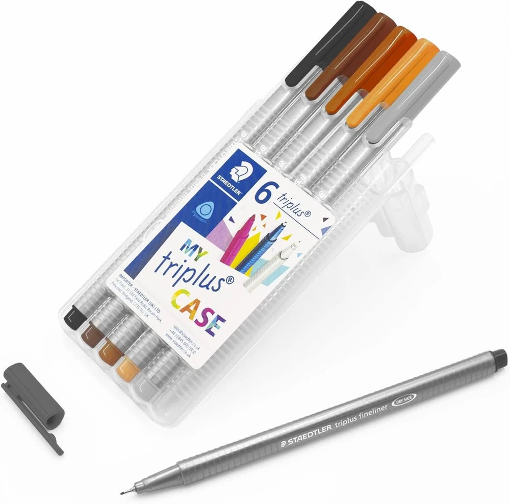 Staedtler 334 Triplus Fineliner Superfine plonas rašiklis 0.3 mm (6 vnt.) (sepijos pilka)